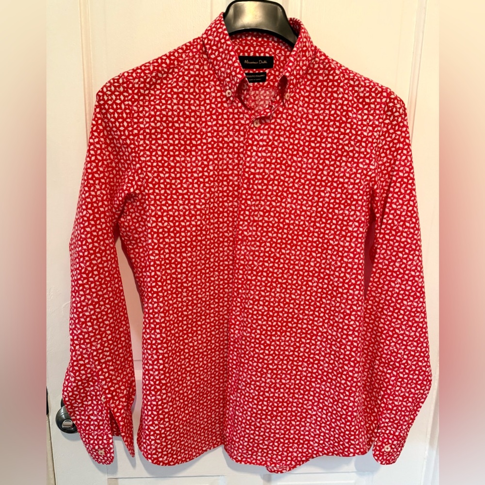 Massimo Dutti Red and White Patterned Men's Shirt